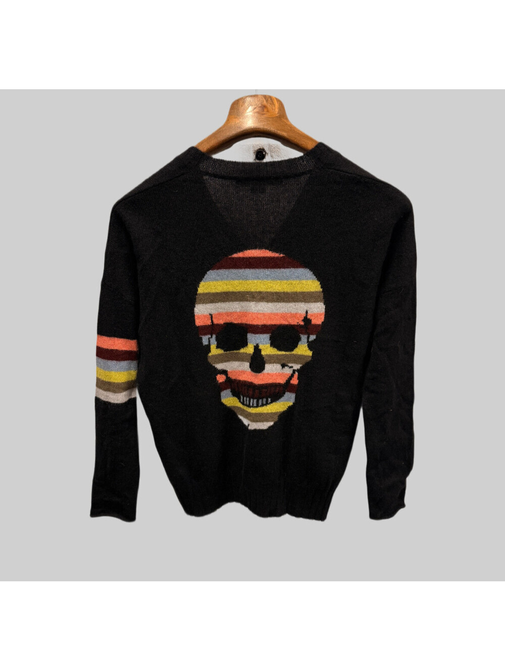 Skull Cashmere Women Black Cashmere Pullover Sweater Gothic  S  23.5x24 .5